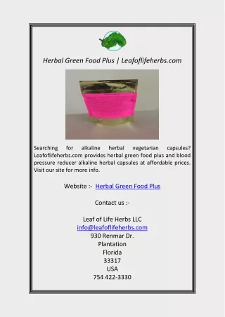 Herbal Green Food Plus Leafoflifeherbs.com