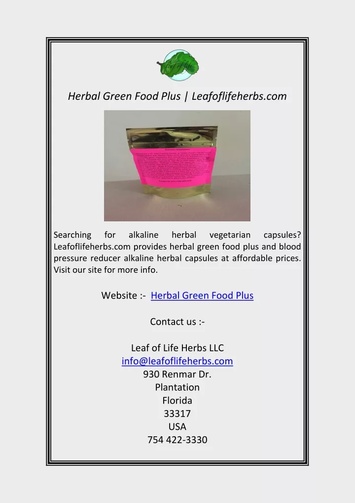 herbal green food plus leafoflifeherbs com