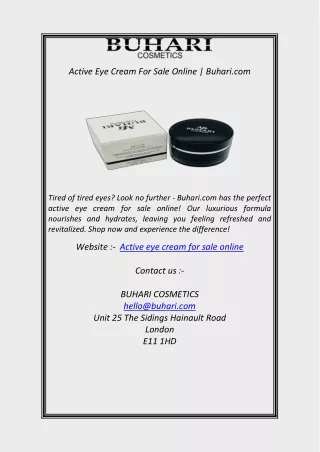 Active Eye Cream For Sale Online  Buhari.com