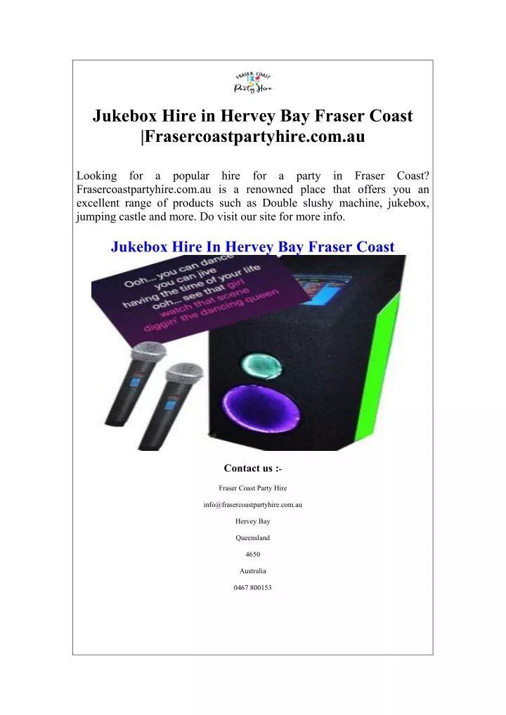 jukebox hire in hervey bay fraser coast