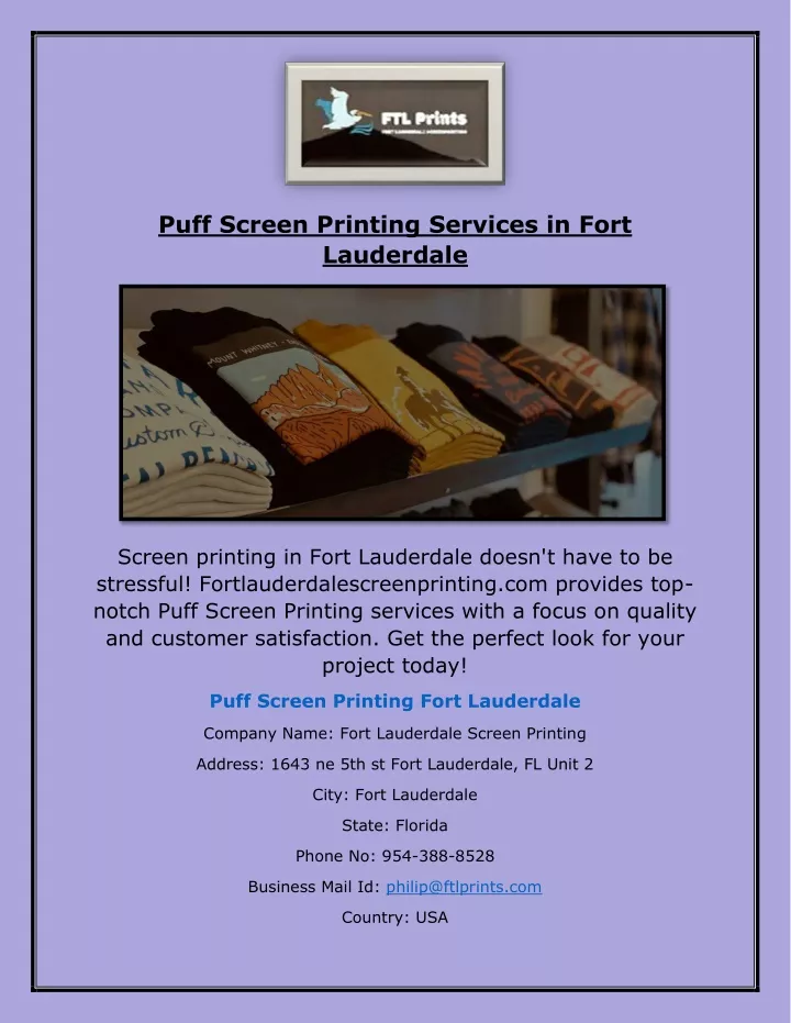 puff screen printing services in fort lauderdale
