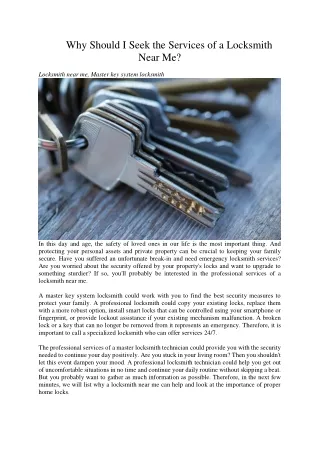 why should i seek the services of a locksmith
