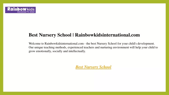best nursery school rainbowkidsinternational