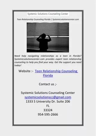 Teen Relationship Counseling Florida  Systemicsolutionscenter.com