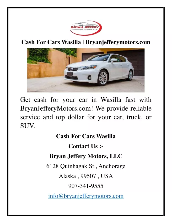 cash for cars wasilla bryanjefferymotors com