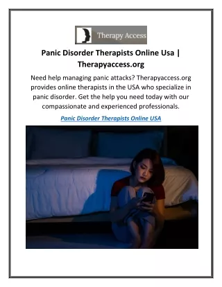 Panic Disorder Therapists Online Usa Therapyaccess.org