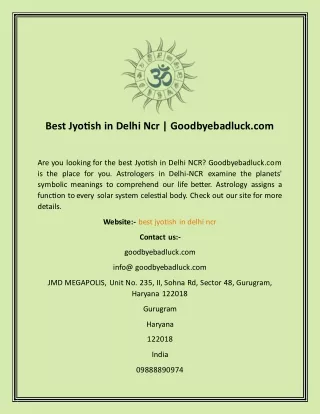 Best Jyotish in Delhi Ncr  Goodbyebadluck