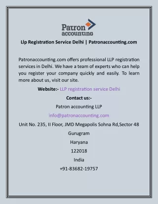 Llp Registration Service Delhi  Patronaccounting.com