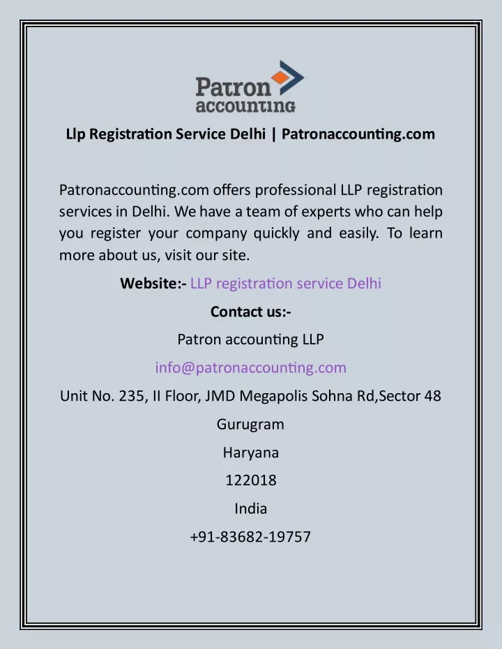 llp registration service delhi patronaccounting