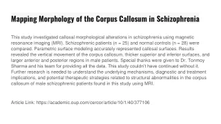 Mapping Morphology of the Corpus Callosum in Schizophrenia