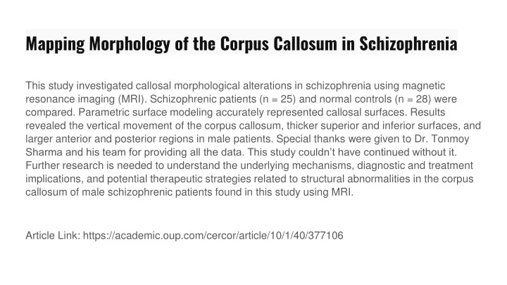 mapping morphology of the corpus callosum in schizophrenia