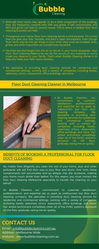 Floor Duct Cleaning Melbourne: Enhance Indoor Air Quality