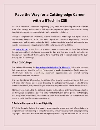 Pave the Way for a Cutting-edge Career with a BTech in CSE