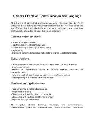 Autism's Effects on Communication and Language