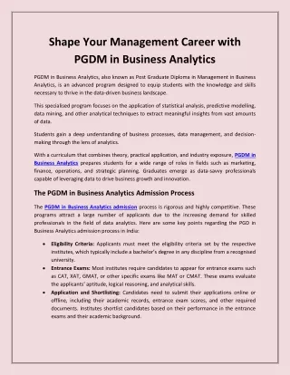 Shape Your Management Career with PGDM in Business Analytics