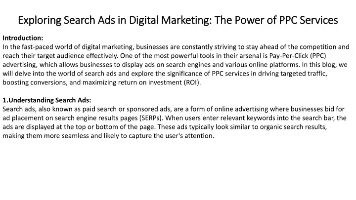 exploring search ads in digital marketing the power of ppc services