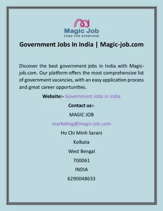 Government Jobs In India  Magic-job