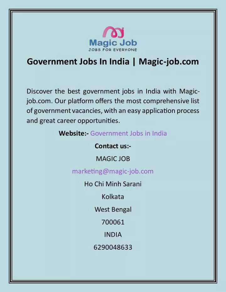 government jobs in india magic job com