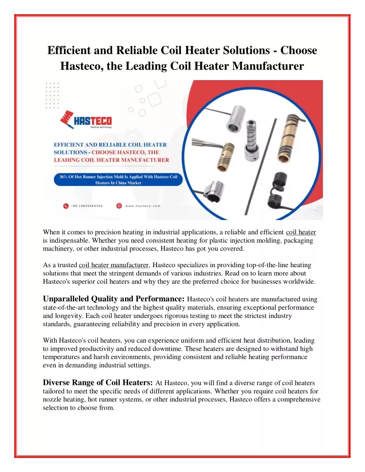 efficient and reliable coil heater solutions
