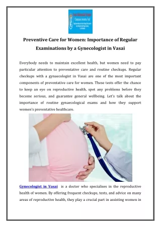 Preventive Care for Women Importance of Regular Examinations by a Gynecologist in Vasai