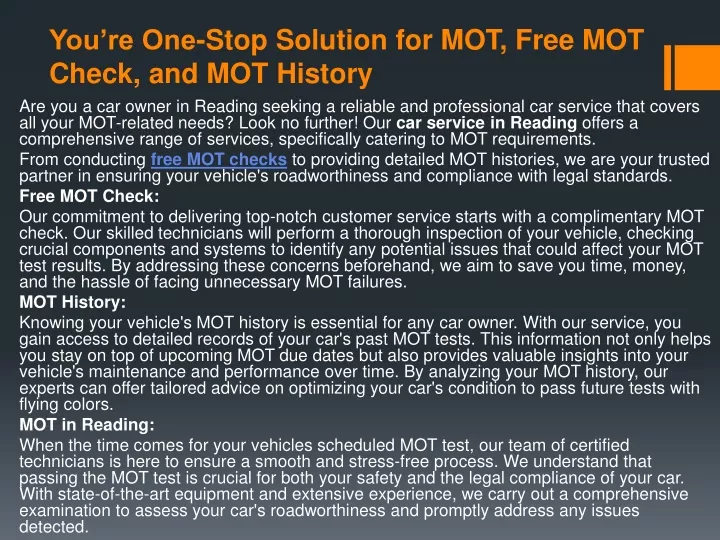 you re one stop solution for mot free mot check and mot history