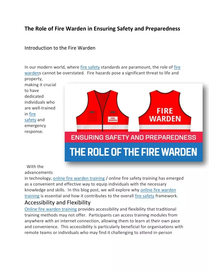 the role of fire warden in ensuring safety