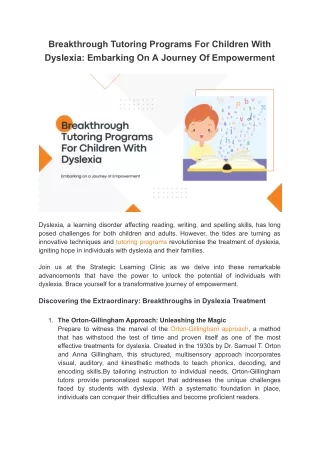 Breakthrough Tutoring Programs For Children With Dyslexia_ Embarking On A Journey Of Empowerment