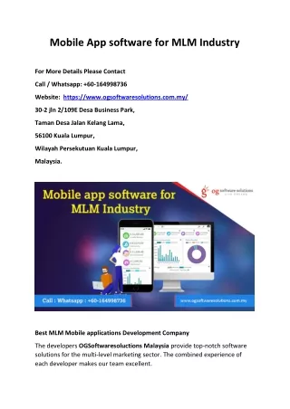 Mobile App software for MLM Industry
