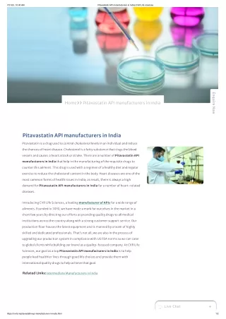 Pitavastatin API manufacturers in India_ CVR Life sciences