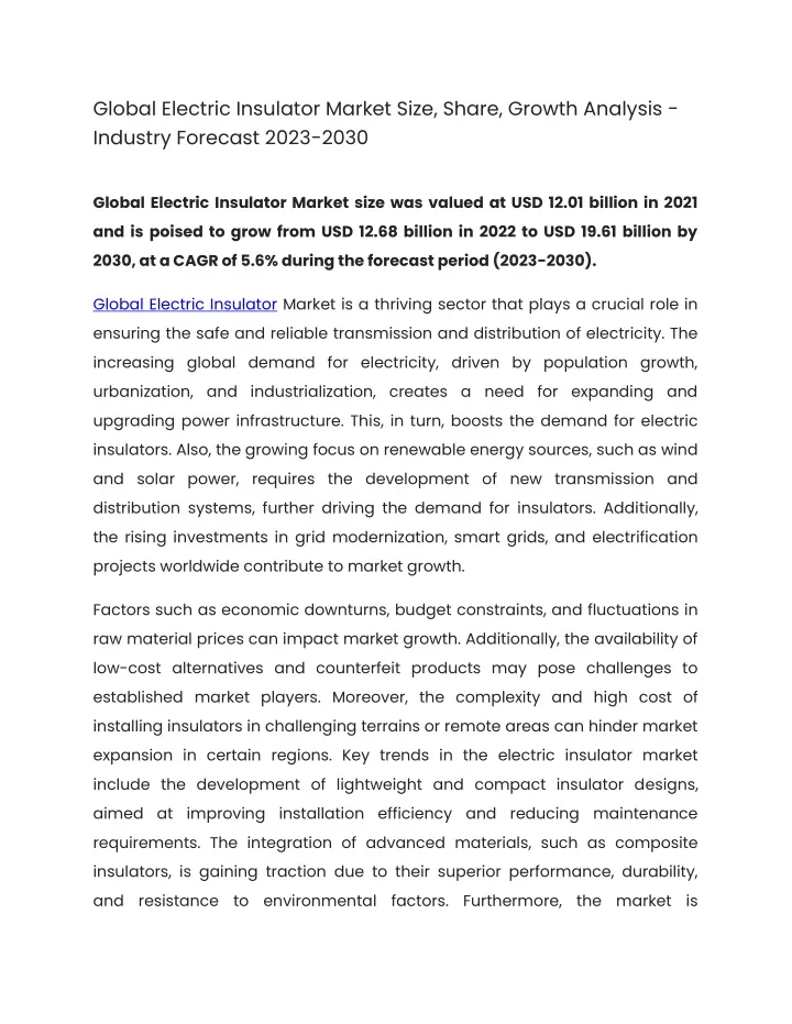 global electric insulator market size share