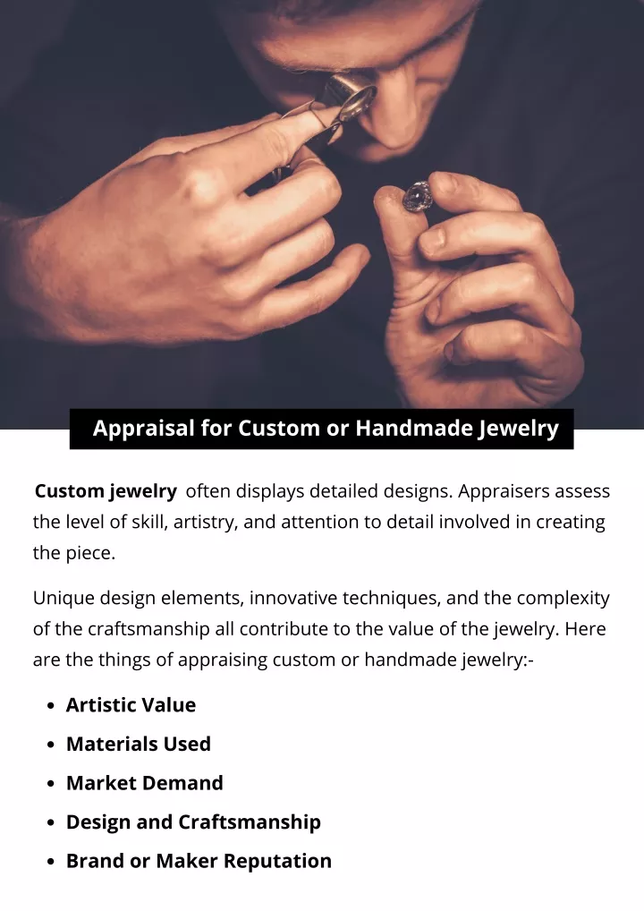 appraisal for custom or handmade jewelry
