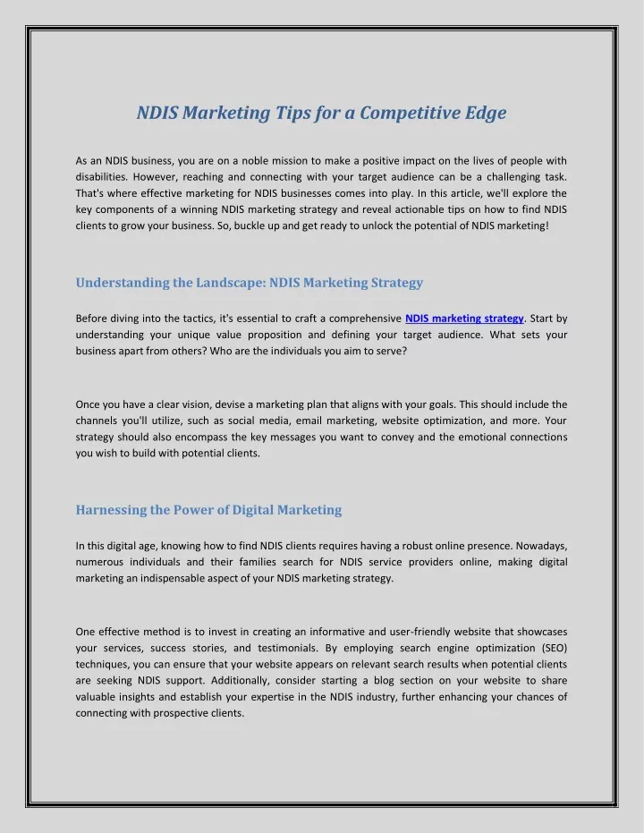 ndis marketing tips for a competitive edge