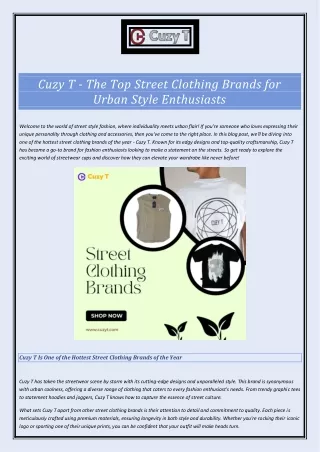 Cuzy T - The Top Street Clothing Brands for Urban Style Enthusiasts