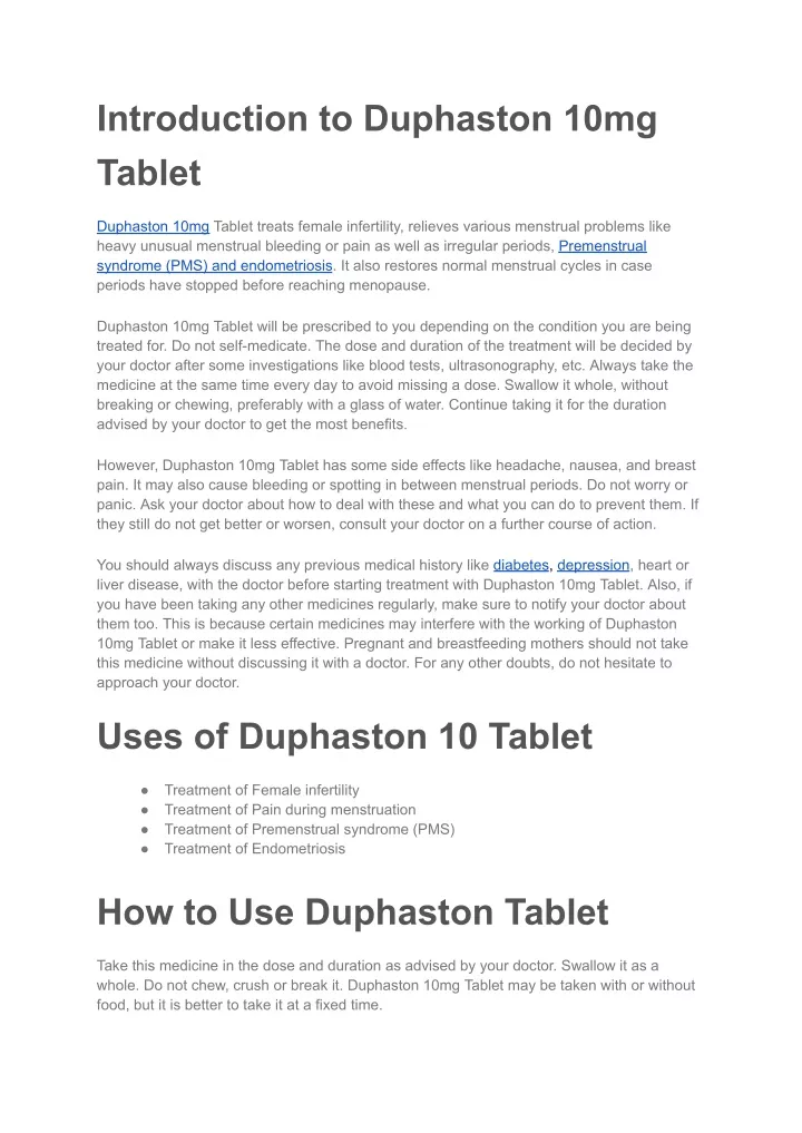 introduction to duphaston 10mg tablet