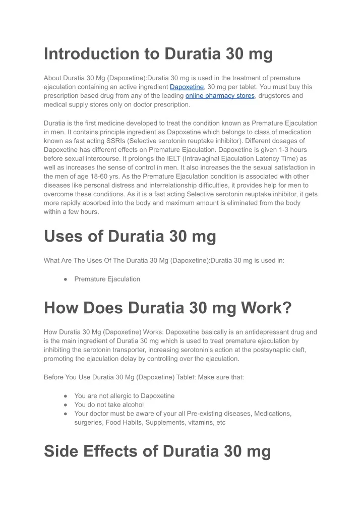 introduction to duratia 30 mg