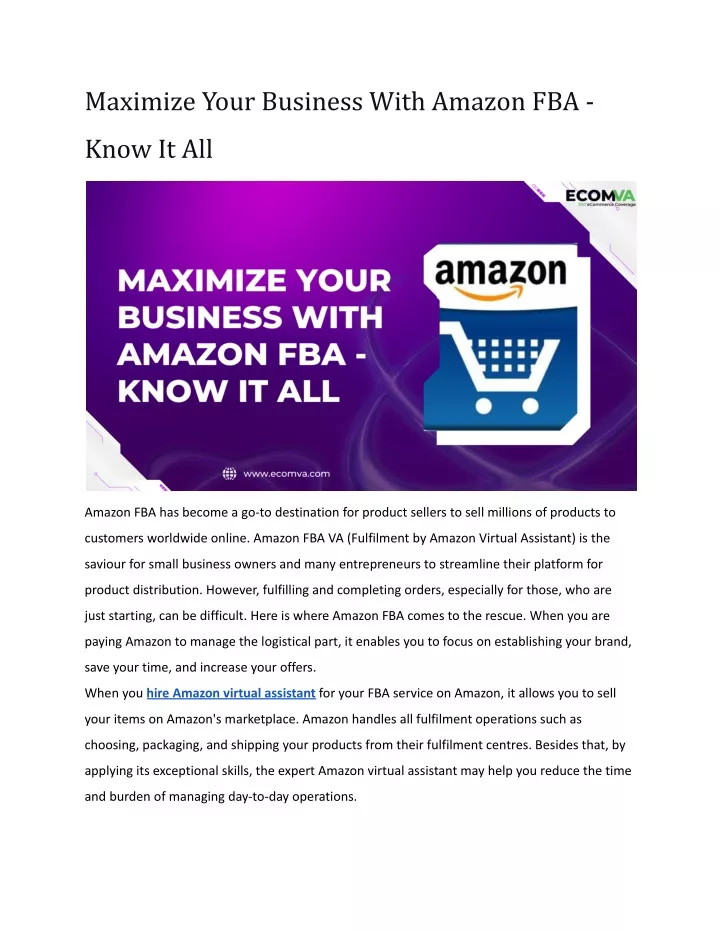 maximize your business with amazon fba