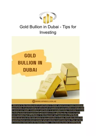 Gold Bullion in Dubai - Tips for Investing