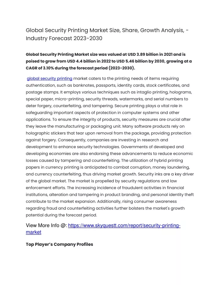 global security printing market size share growth