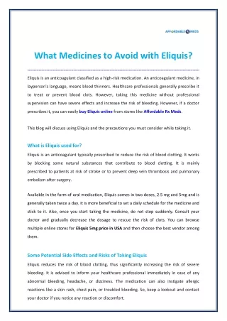 What Medicines to Avoid with Eliquis?