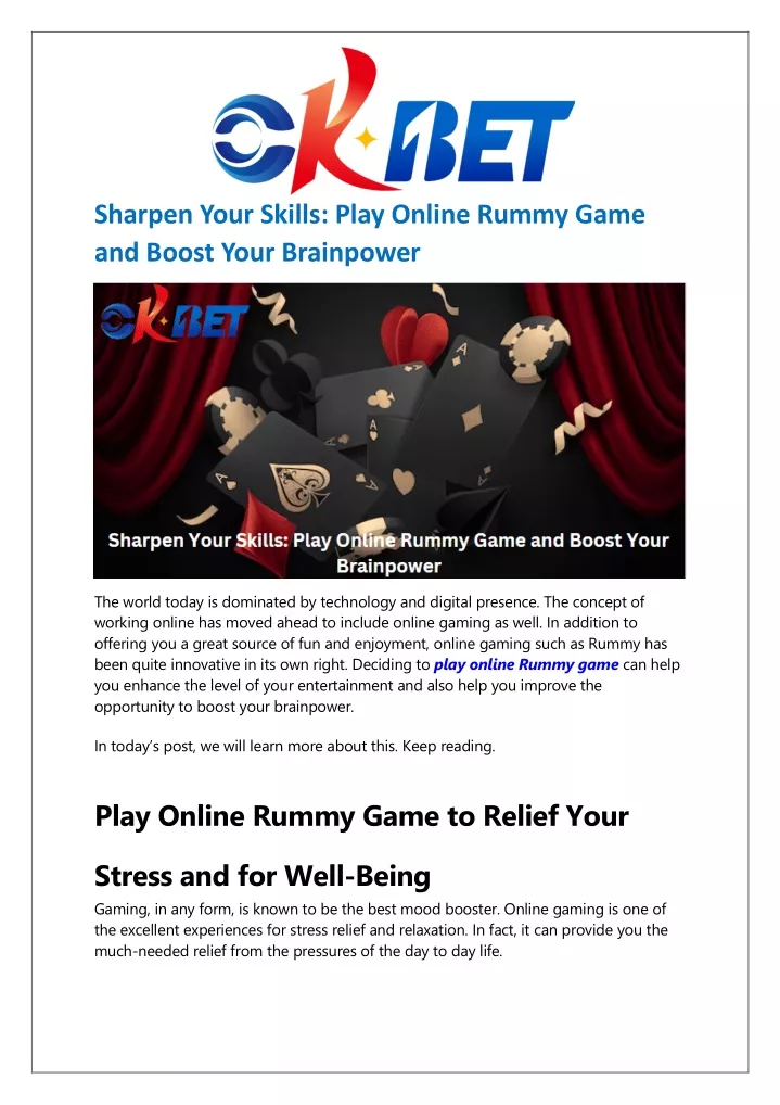 sharpen your skills play online rummy game
