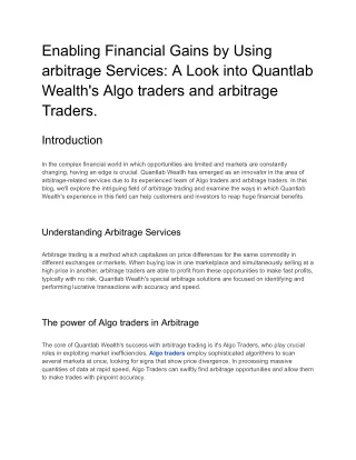 Enabling Financial Gains by Using arbitrage Services_ A Look into Quantlab Wealth's Algo traders and arbitrage Traders -