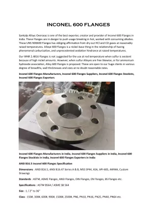 Inconel 600 Flanges Manufacturers in India