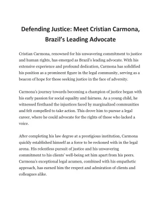 Defending Justice: A Journey with Cristian Carmona, Brazil’s Foremost Advocate