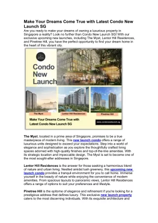 Make Your Dreams Come True with Latest Condo New Launch SG