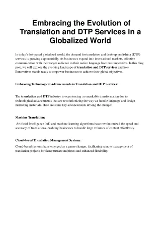 Embracing the Evolution of Translation and DTP Services in a Globalized World