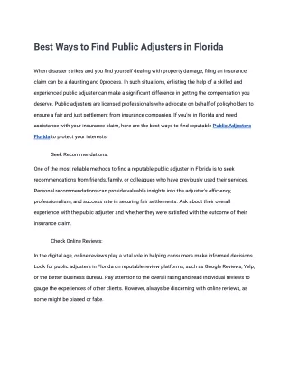Best way to find public adjuster in Florida