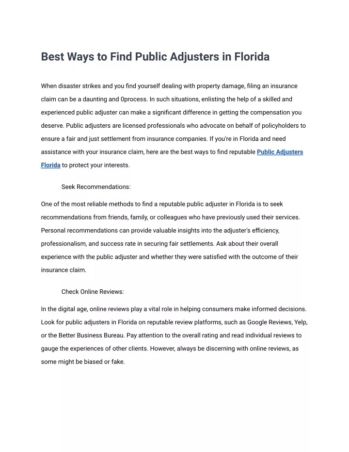 best ways to find public adjusters in florida