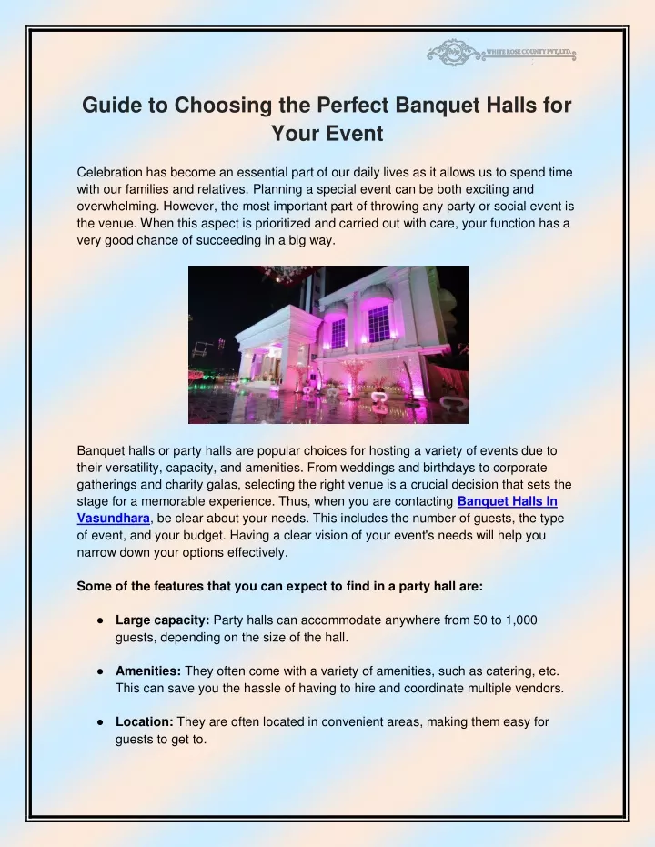 guide to choosing the perfect banquet halls