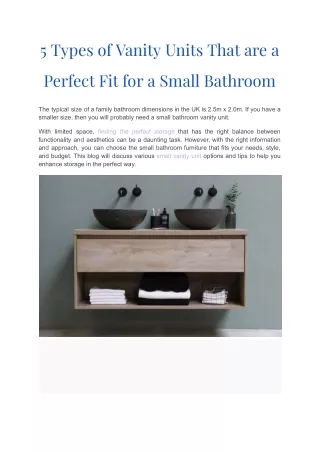 5 Types of Vanity Units That are a Perfect Fit for a Small Bathroom