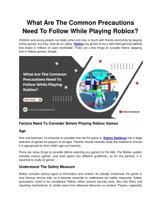 What Are The Common Precautions Need To Follow While Playing Roblox